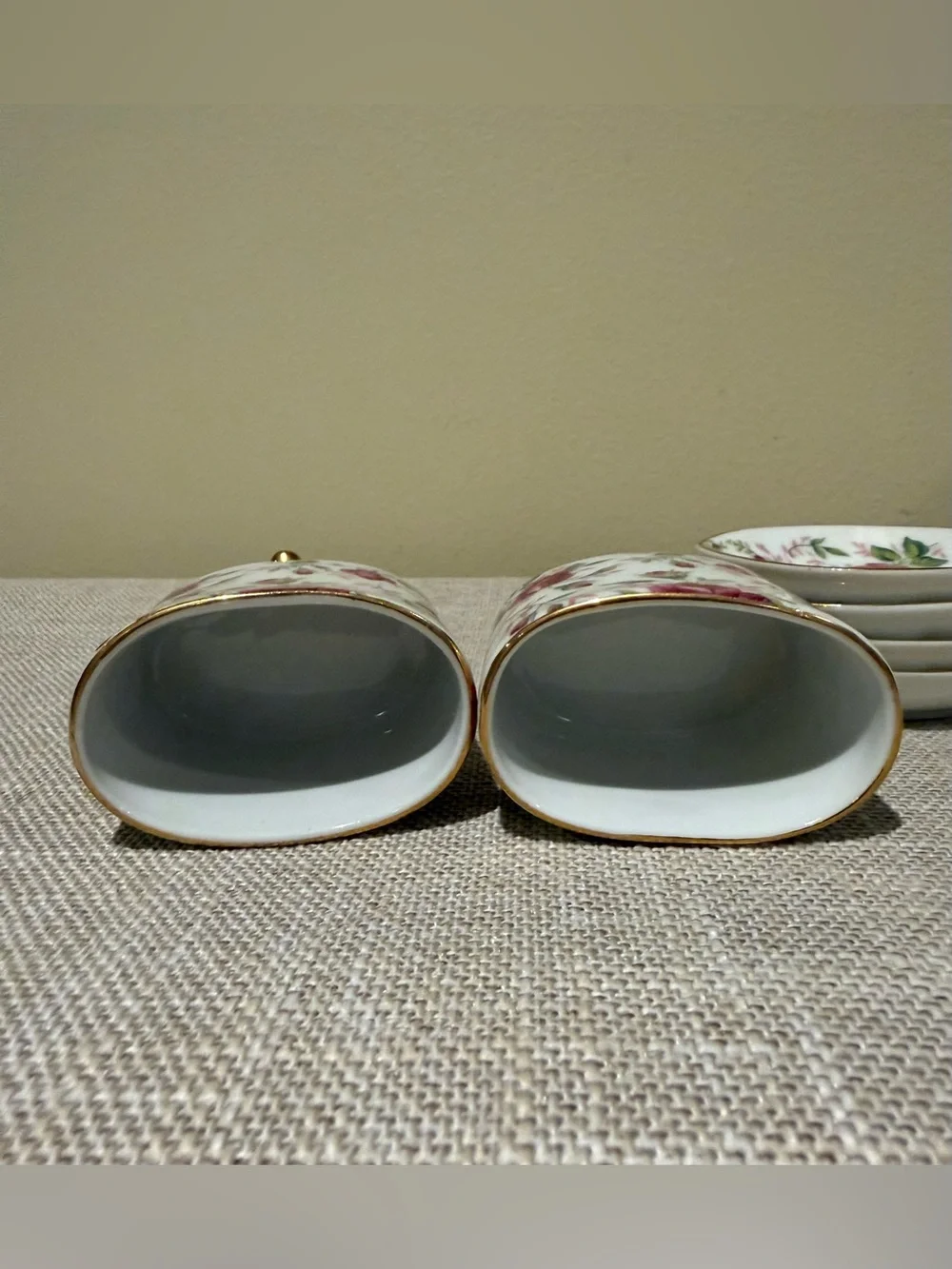 Vintage Lefton Rose Chintz Porcelain Cigarette Holder Ashtray Set 6pc